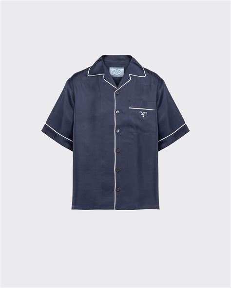 Navy Silk twill bowling shirt 